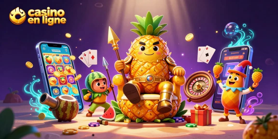 Découvrez le casino en ligne avec des personnages colorés animant un univers ludique de machines à sous et jeux de cartes.