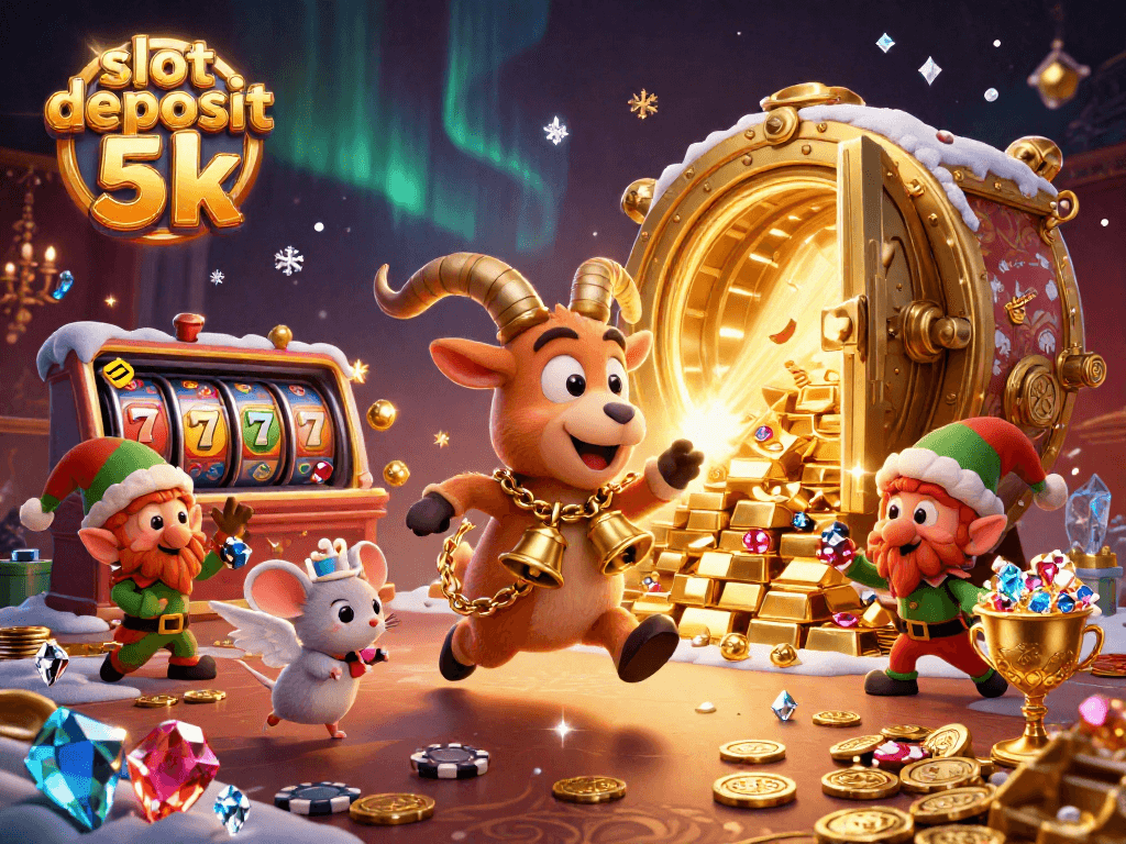 Win big with slot deposit 5k as 3D characters engage in a lively casino showdown.