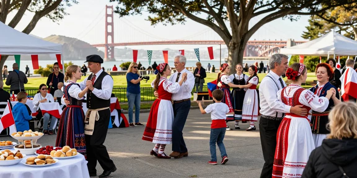 Polish cultural event at https://www.sfpol.com/ with vibrant dances and community spirit in San Francisco.