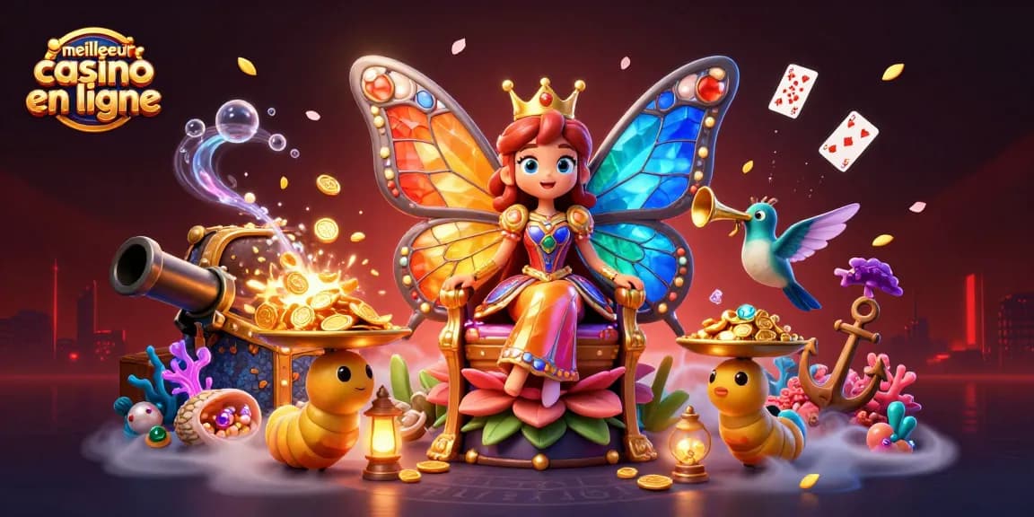 Exploration du meilleur casino en ligne avec une reine papillon 3D et des éléments de jeux