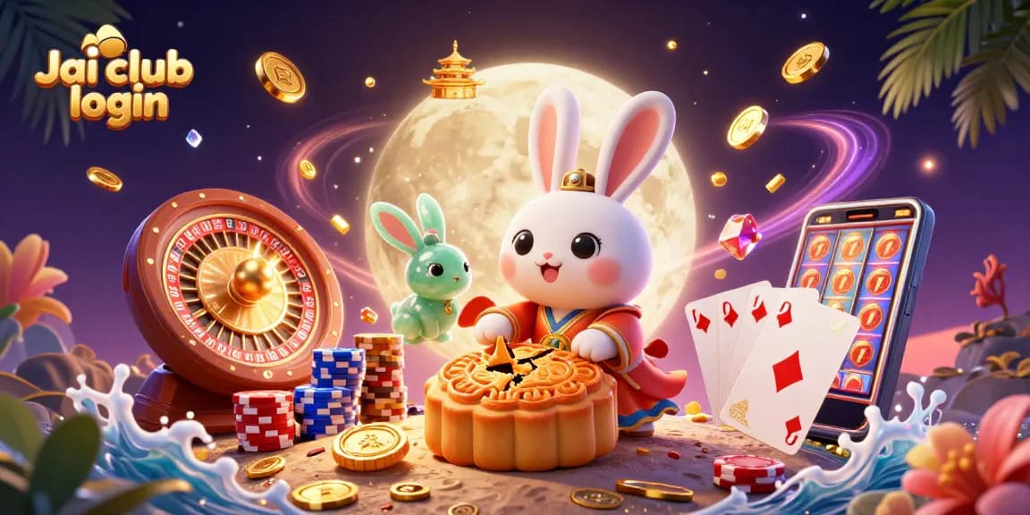 Engage in gaming fun with Jai club login, featuring a lively scene of animated characters amidst thrilling casino elements.