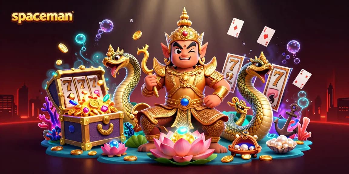 Experience thrilling wins with Spaceman and enchanting guardians in this vibrant casino scene.