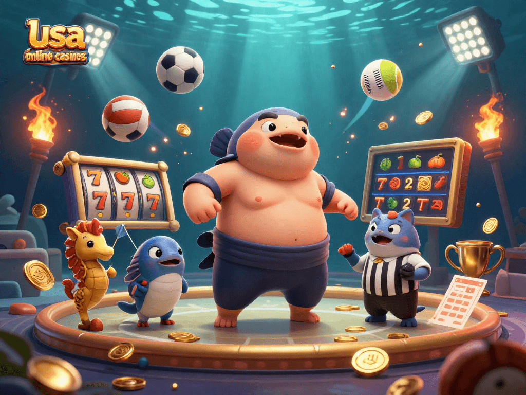 Engage with the thrilling world of usa online casinos featuring animated characters in a vibrant underwater casino.