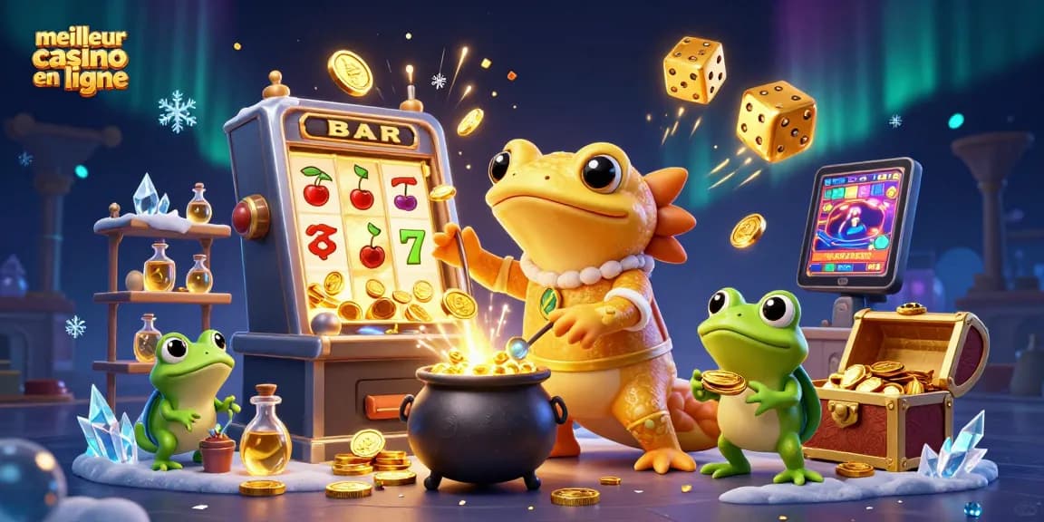 Venez jouer au meilleur casino en ligne avec un alchimiste et ses créatures dans une scène dynamique !