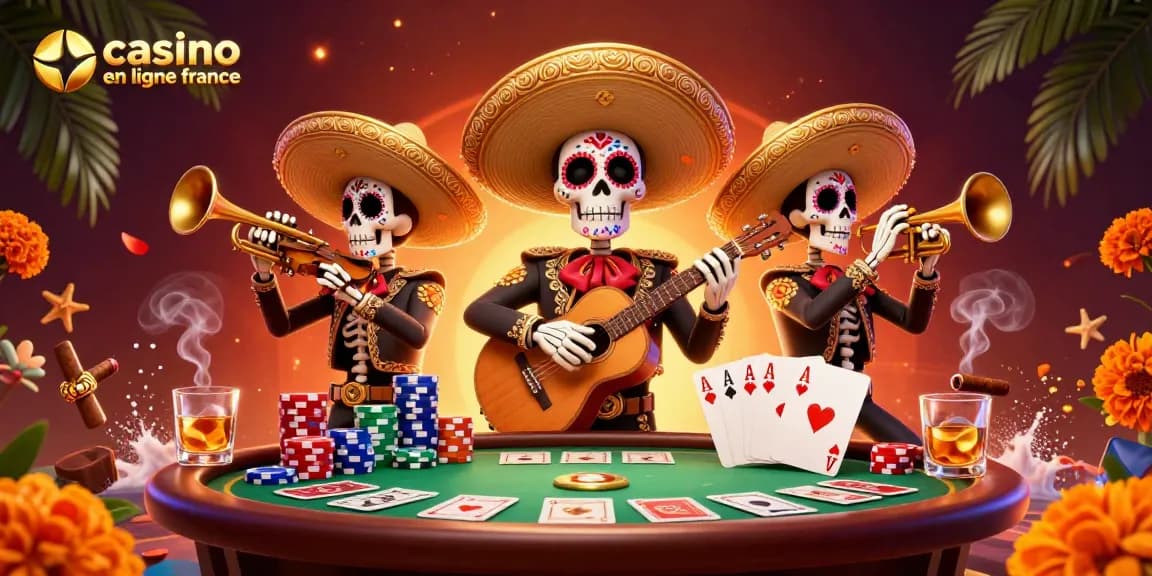 Profiter des meilleurs jeux chez casino en ligne France avec des mariachis et des cartes à jouer dynamiques.