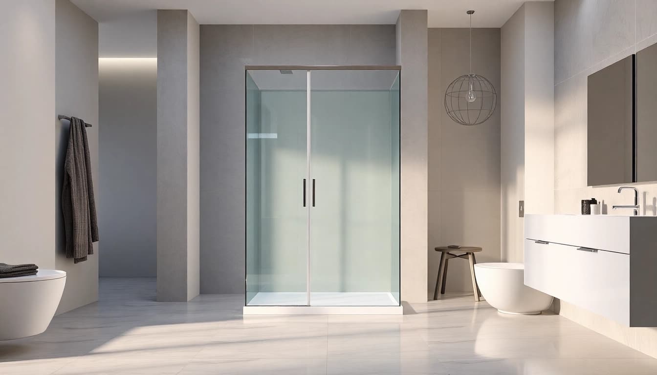 Duschkabine 90x90 komplett in einem modernen Badezimmer mit eleganten Details und sanftem Licht.