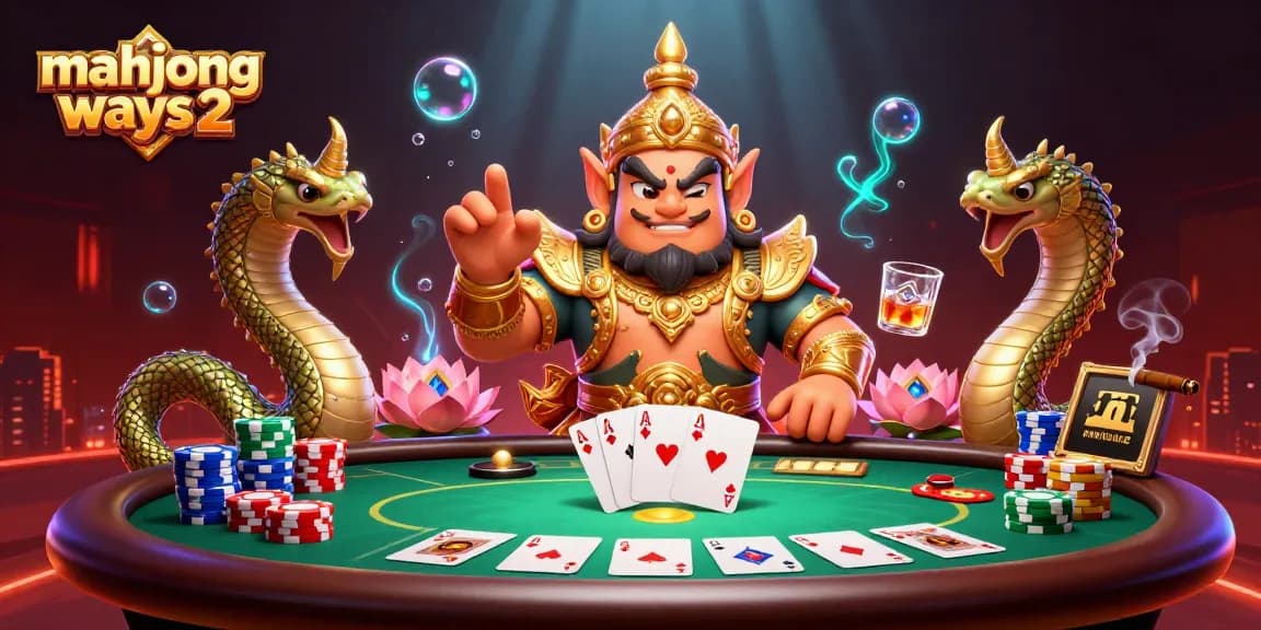 Engage with mahjong ways 2 in this vibrant 3D illustration showcasing poker elements.