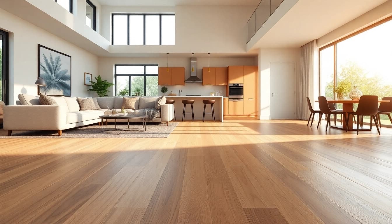 Lvp flooring enhances the elegance of a modern living room with natural lighting and stylish decor.