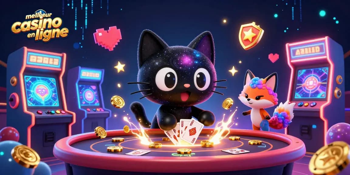 Jouez dans le meilleur casino en ligne et découvrez une scène dynamique avec un chat noir trou de ver.