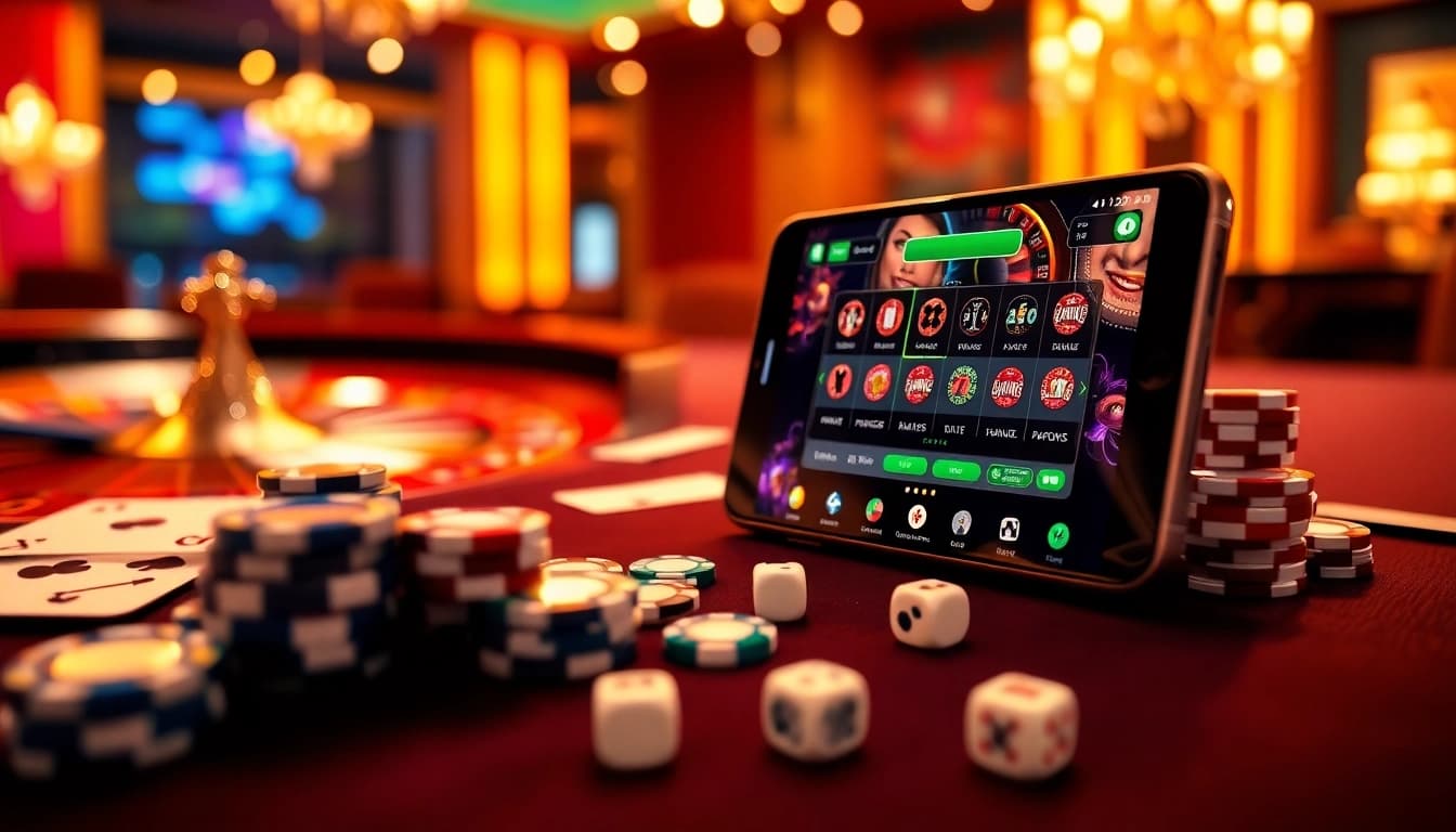 Engage with a mobile porn game while enjoying a luxurious casino atmosphere filled with poker chips and roulette tables.