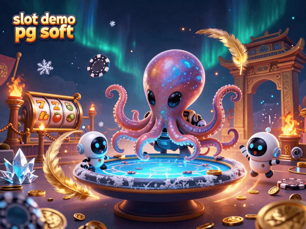 Interact with slot demo pg soft in a vibrant, immersive 3D casino scene featuring a holographic poker table and dynamic elements.