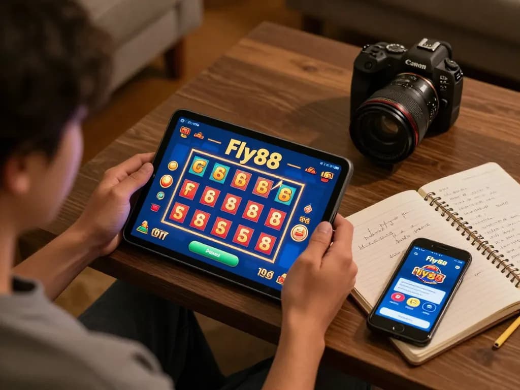 Engaging with fly88 on a tablet while analyzing strategies for online gaming.