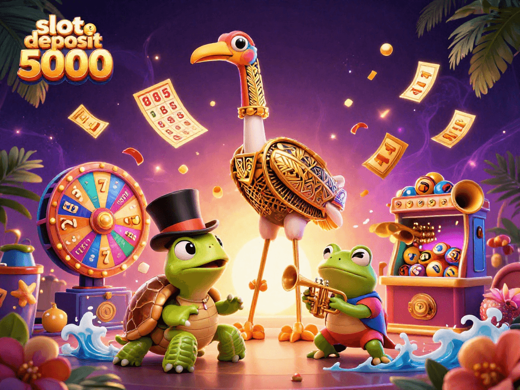 Experience excitement with slot deposit 5000, featuring colorful characters and dynamic casino elements.