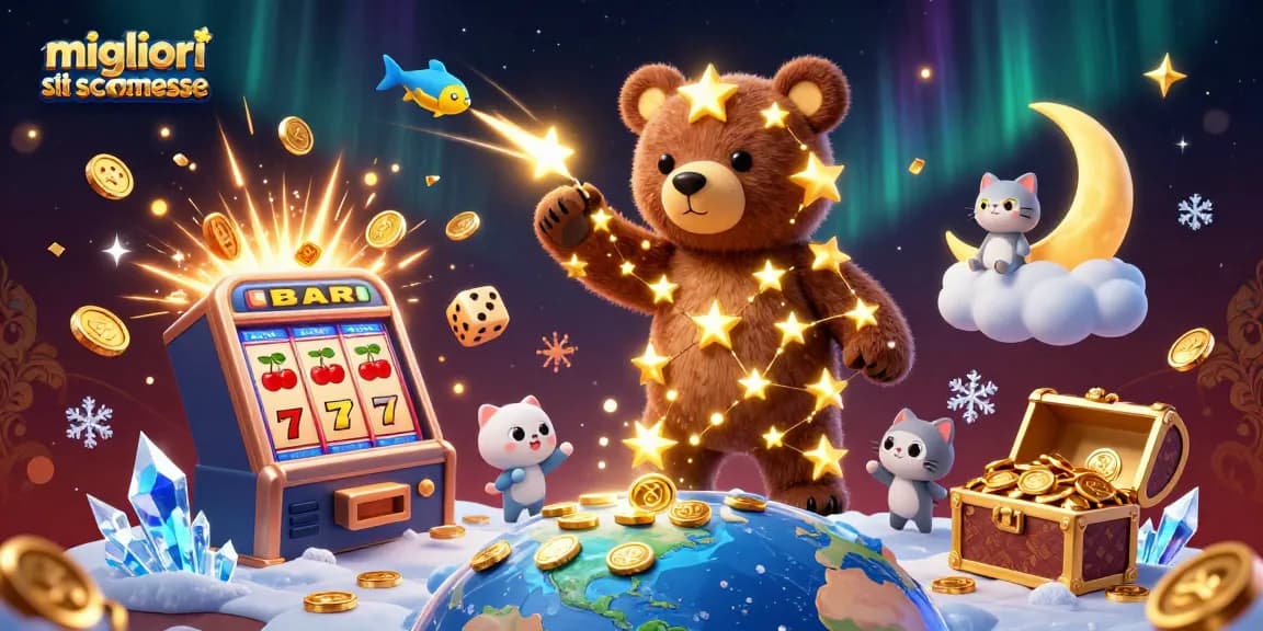 Migliori siti scommesse: Esplora un'illustrazione di un orso costellazione che raccoglie monete nella notte.