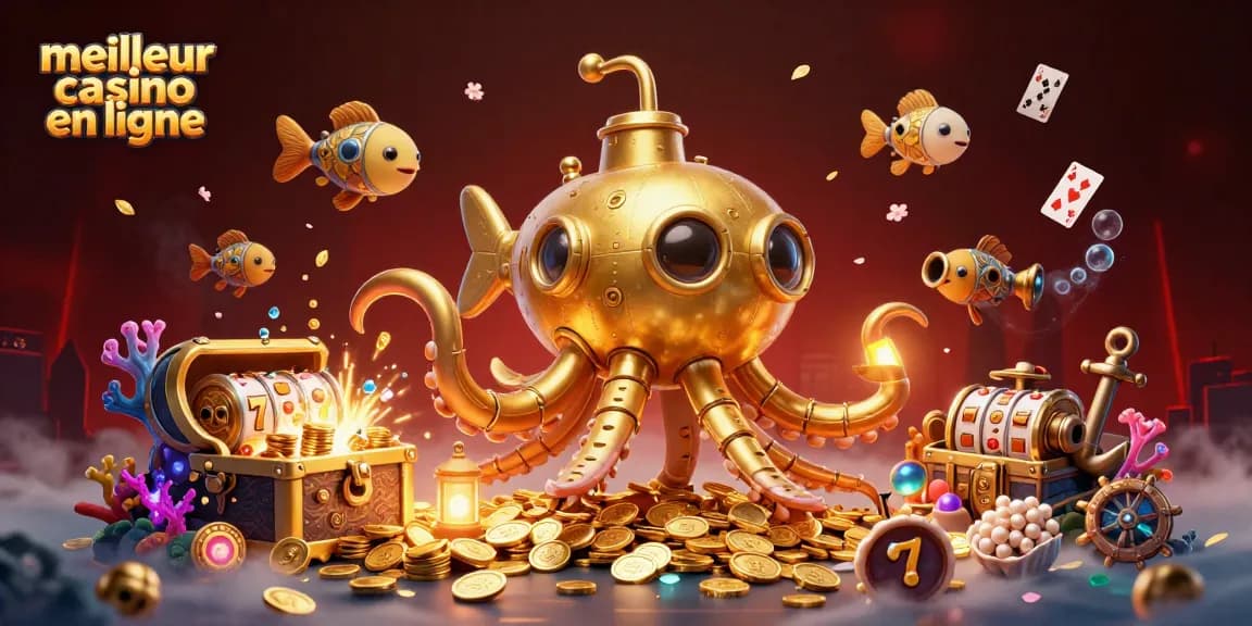 Jouez au meilleur casino en ligne avec des visuels captivants d'un kraken doré et des machines à sous.
