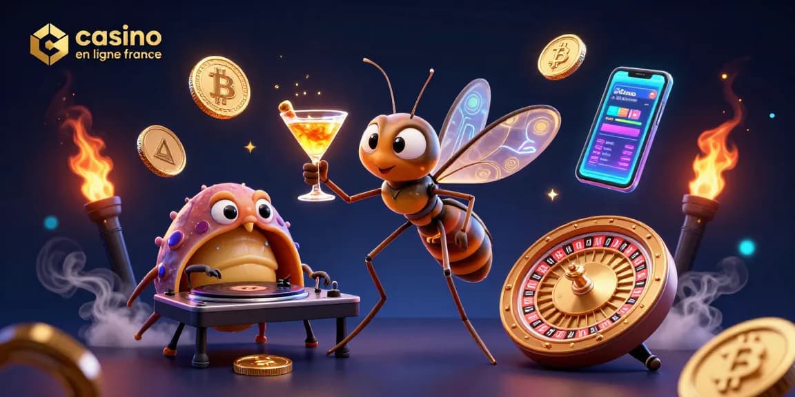 Casino en ligne France : une illustration captivante de la mascotte en amber avec roulette et DJ fossile.