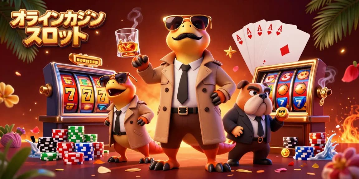 オンラインカジノ スロットを楽しむラプターたちがVIPラウンジに入るイラスト