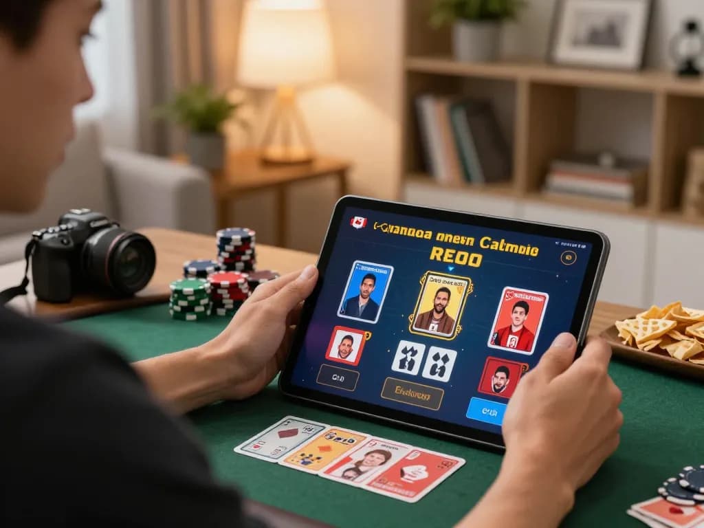 Engaged player using tablet for Canada online casinos reddit to place bets in a cozy home environment.