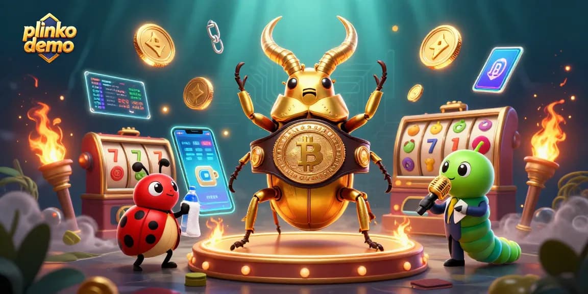Experience the thrilling plinko demo with a vibrant scene featuring a golden beetle champion!