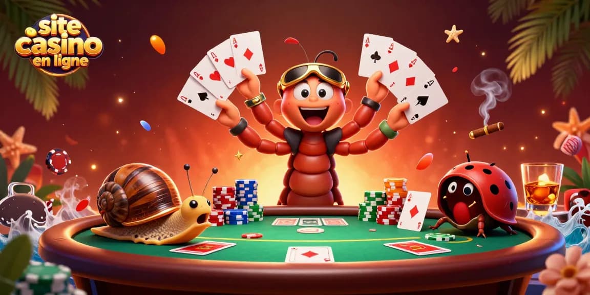 Découvrez les jeux captivants du site casino en ligne avec un millépiède dealer et des jetons colorés.
