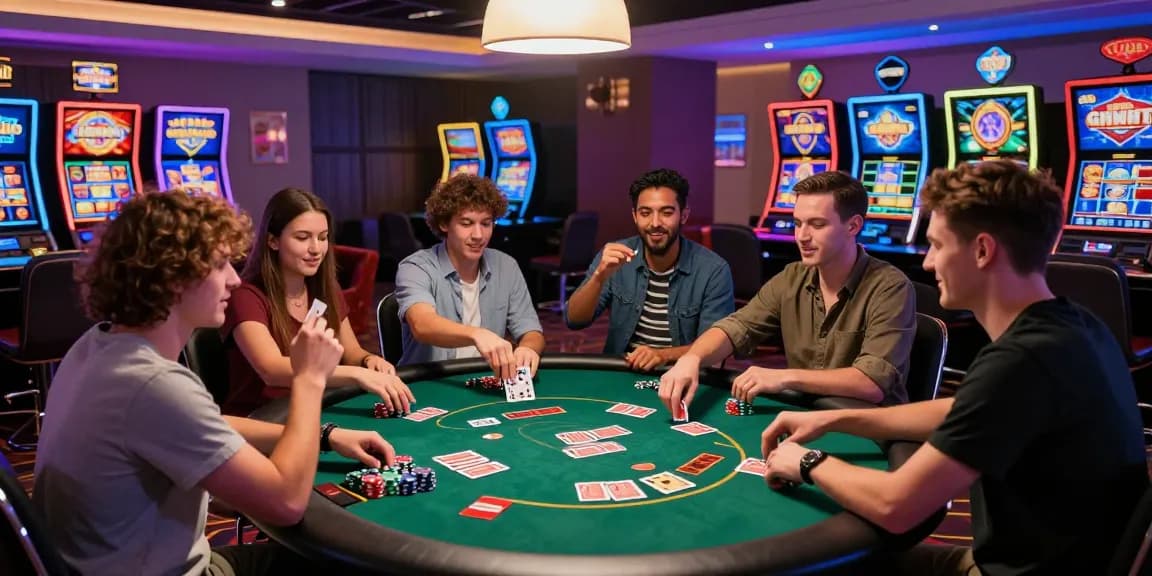 Players engaging in credit card casinos excitement with vibrant slot machines and poker tables.