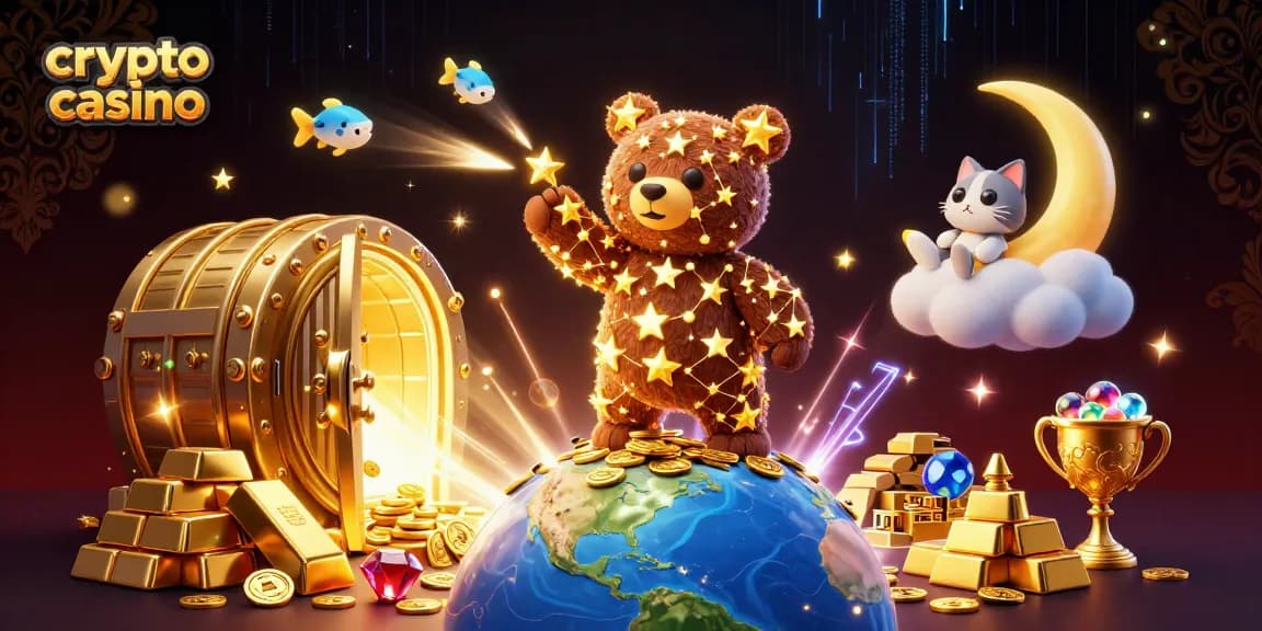 Plongez dans un univers de crypto casino avec des personnages captivants et des trésors étincelants.