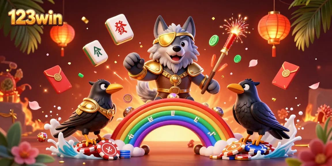 Experience thrilling slots at 123win with lively graphics and casino elements in a vibrant scene.