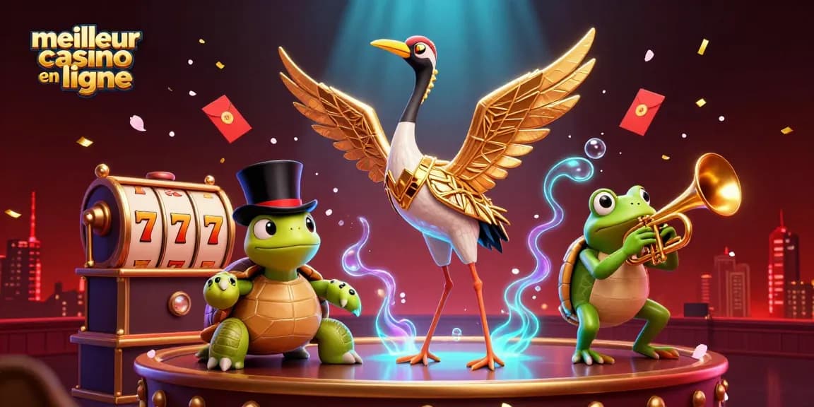 Visitez le meilleur casino en ligne avec une illustration vibrant de personnages de casino.