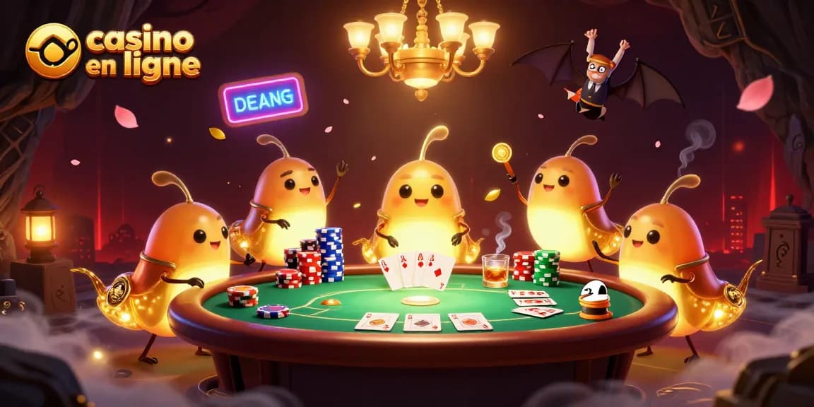 Découvrez les lumières du casino en ligne avec des vers luisants illuminant une table de poker.