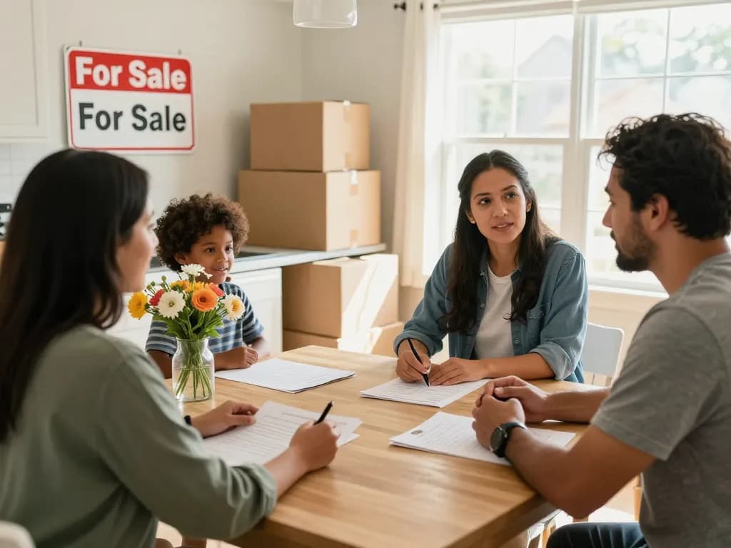 Sell my house fast for cash with a family preparing for a sale in a bright kitchen.