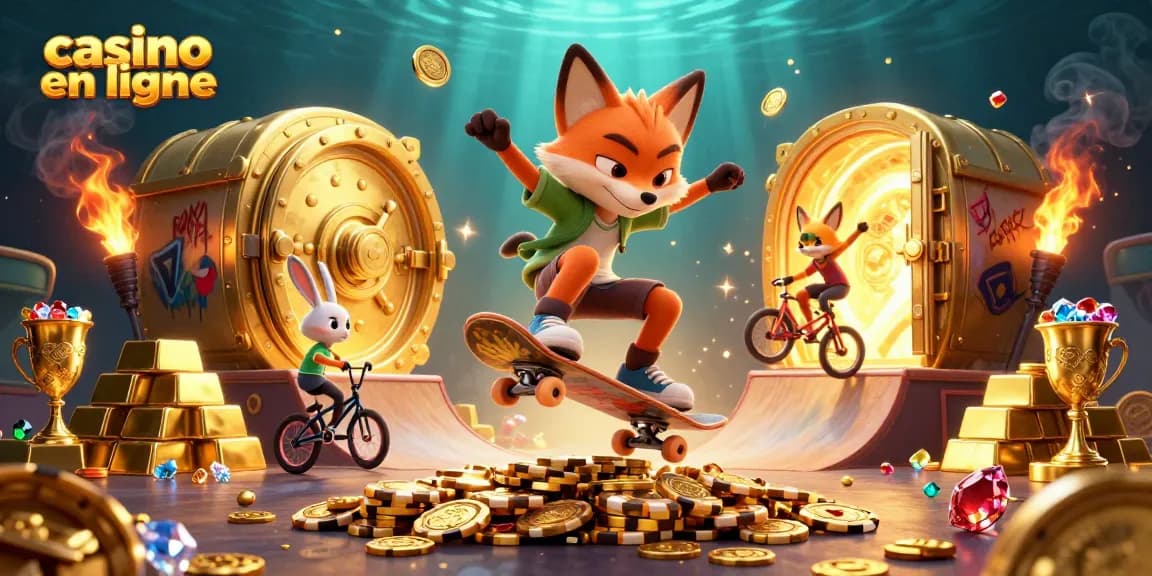 Découvrez le casino en ligne avec des personnages de dessin animé dynamiques et une scène riche en trésors.