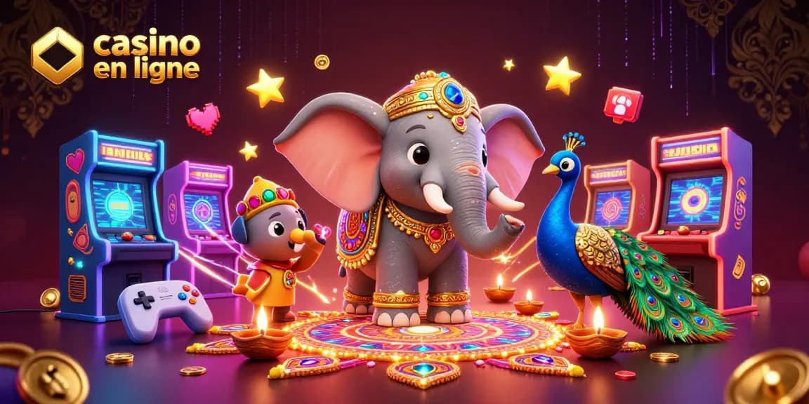 Explorez le casino en ligne avec des personnages dynamiques mettant en avant des machines à sous et des éléments de jeu attrayants.