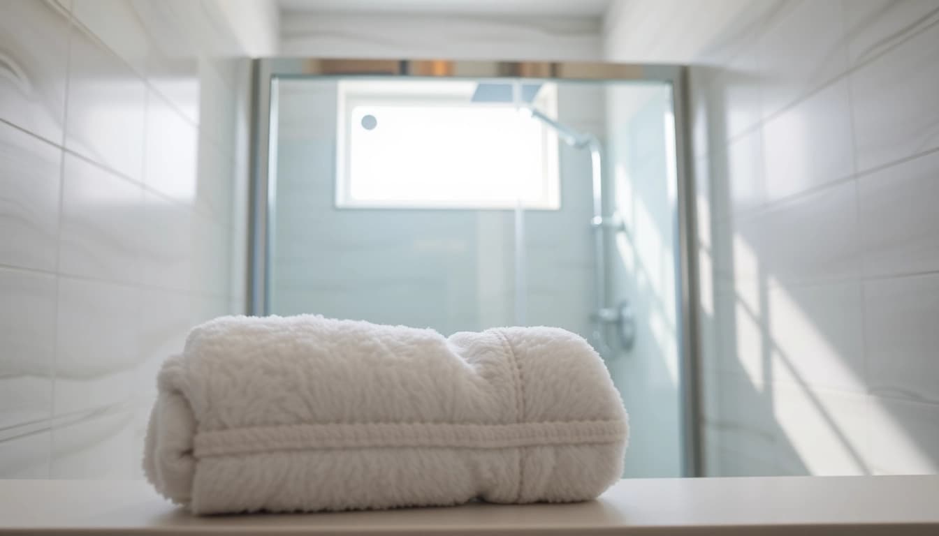 Sonni Duschkabine in modernem Badezimmer mit eleganten Glasdetails und komfortablem Ambiente.