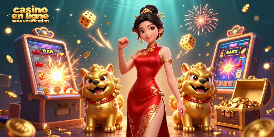 Engagez-vous avec la scène vibrante de casino en ligne sans vérification mettant en vedette un personnage glamour et des éléments de jeu riches.