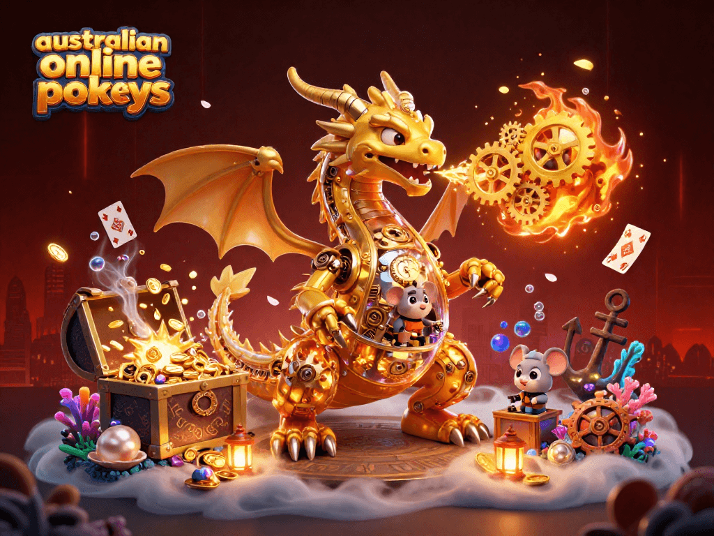 Experience australian online pokies with vibrant visuals of golden treasures and dynamic gaming elements.