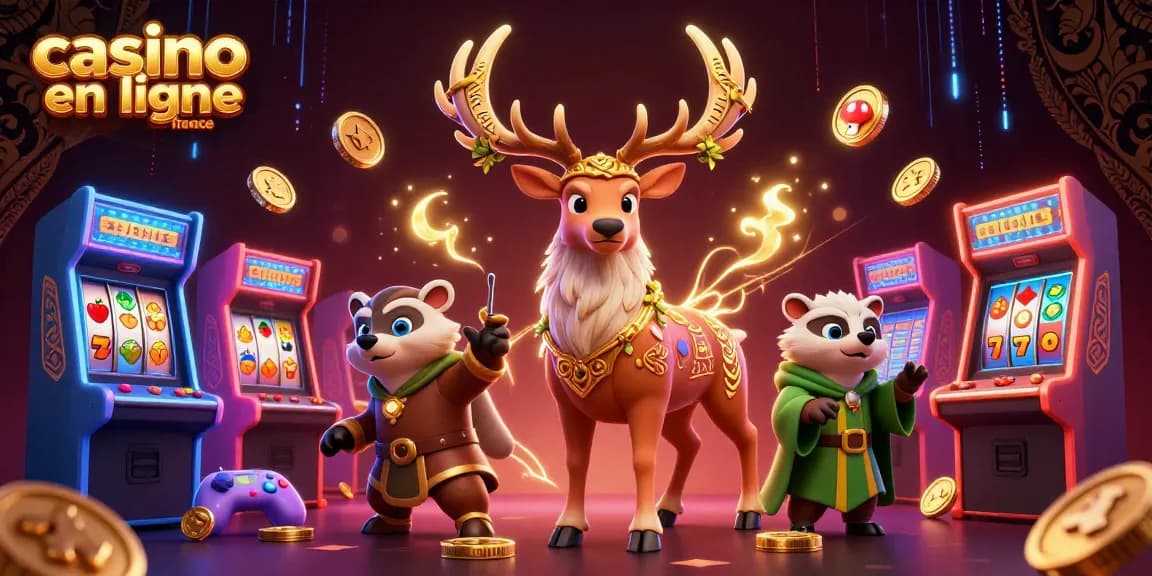 Pour jouer dans un casino en ligne France, découvrez une illustration captivante avec un cerf druidique et une fouine sage.