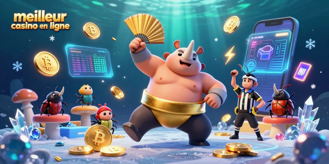 Plongez dans le meilleur casino en ligne avec un combat de sumo héroïque entre un scarabée rhinocéros et un cricket arbitre.