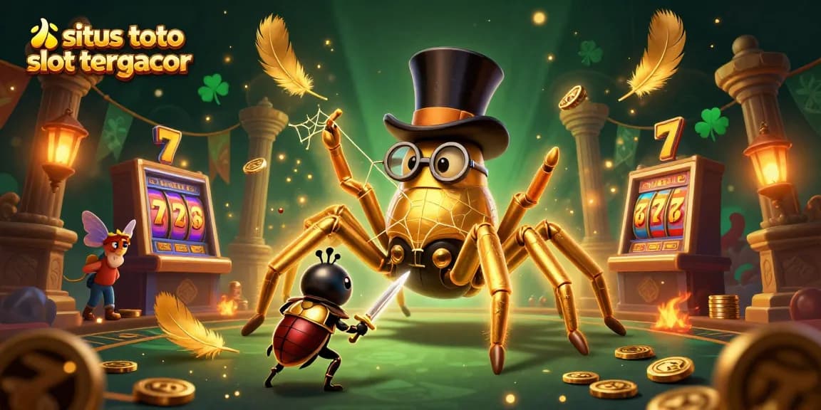 Watch the giant golden tarantula weave golden threads at situs toto slot tergacor’s vibrant casino backdrop.