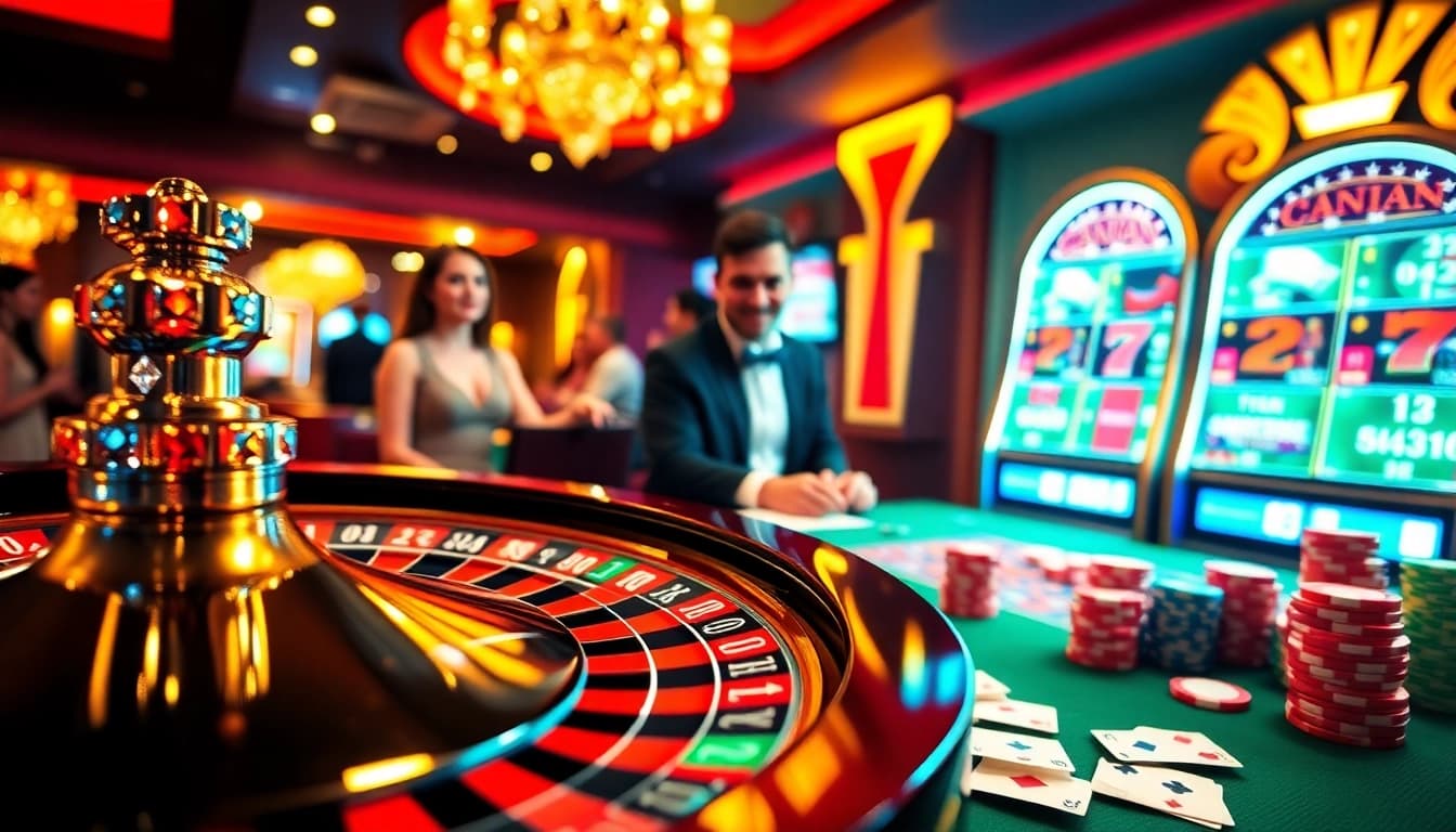 Engage in thrilling casino action at 28bet.com, featuring a vibrant roulette wheel and dynamic players.