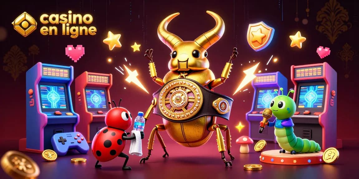 Jouer aux jeux de casino en ligne avec une illustration animée captivante de personnages colorés.