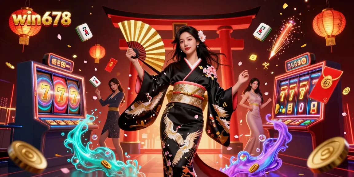Engage in thrilling gameplay at win678 with vibrant casino elements and a captivating scene.