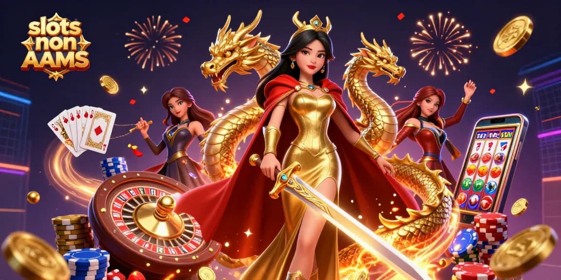 Scopri la magia delle slot non AAMS con elementi di casinò vibranti e azione dinamica in questa illustrazione avvincente.