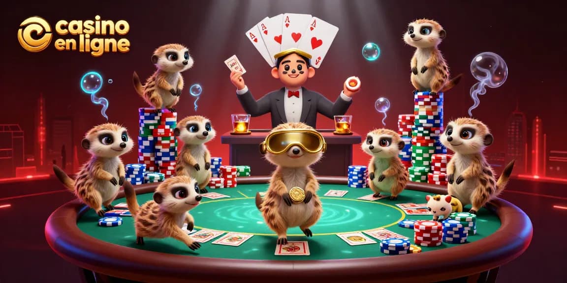 Profitez d'une expérience unique de casino en ligne avec des suricate animateurs et une ambiance festive dynamique.
