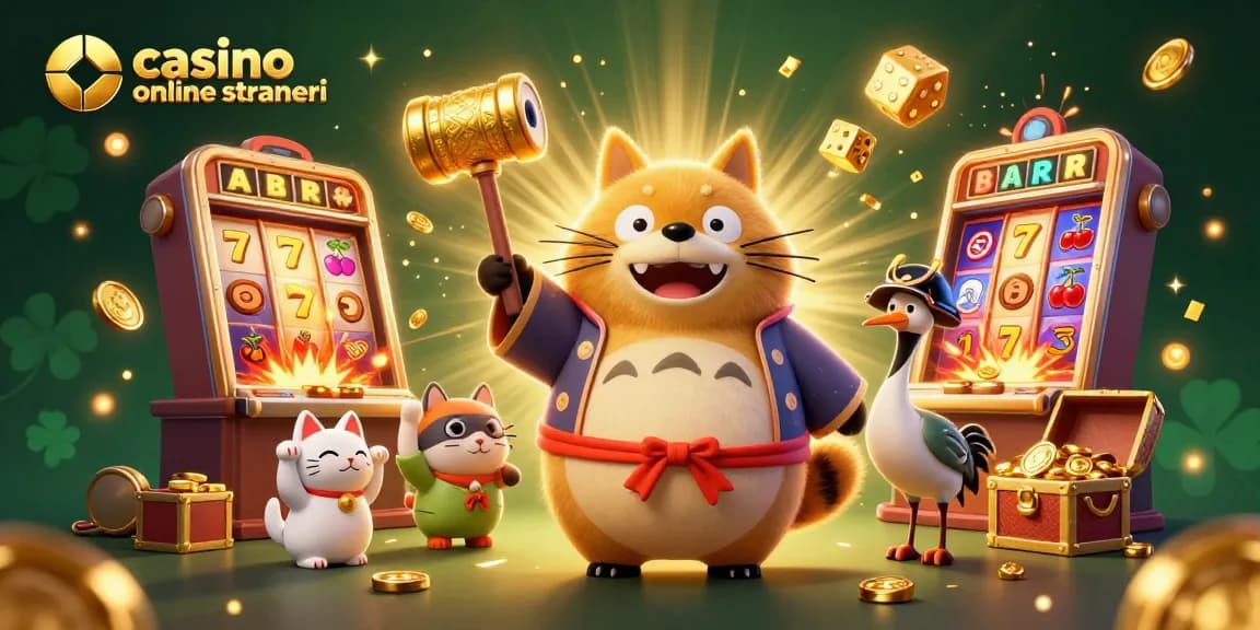 Vivi le vincite nei casino online stranieri con un tanuki gioioso e un tema di gioco vibrante.