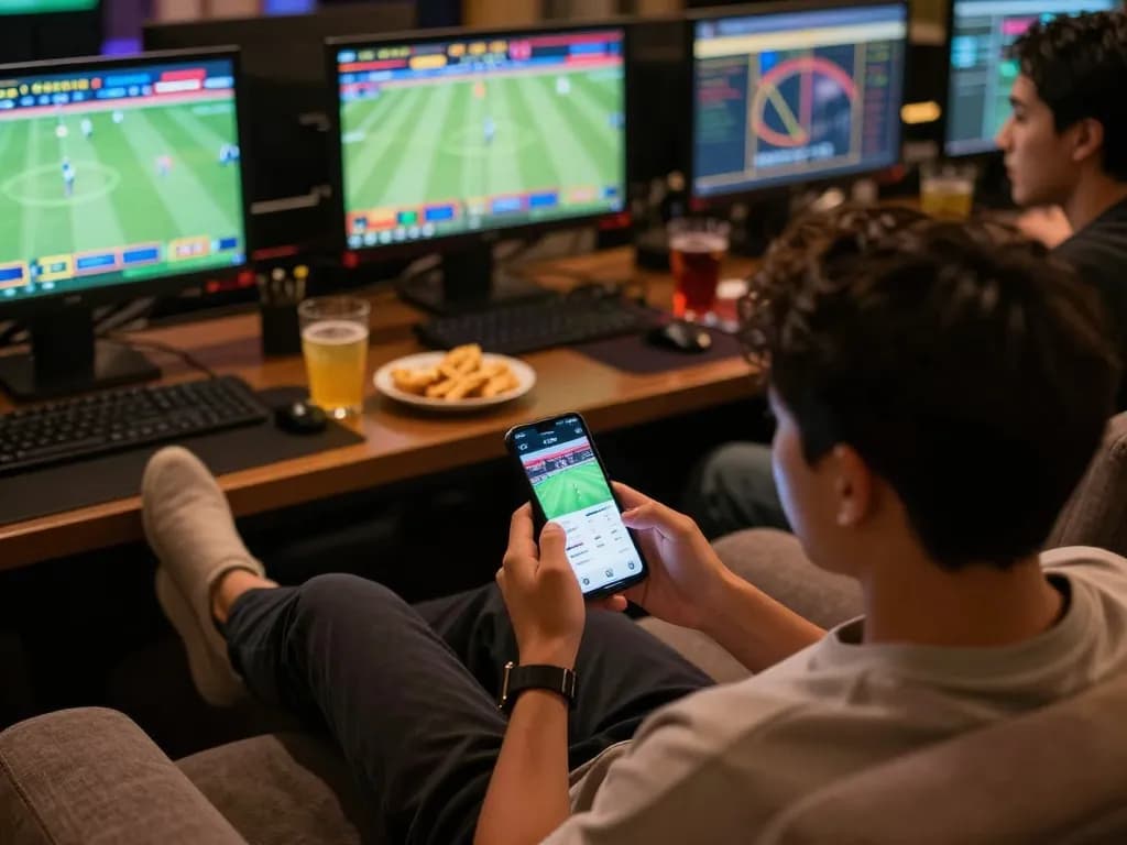 Engaging moment of sports betting with soi keo nha cai app on smartphone showing live odds