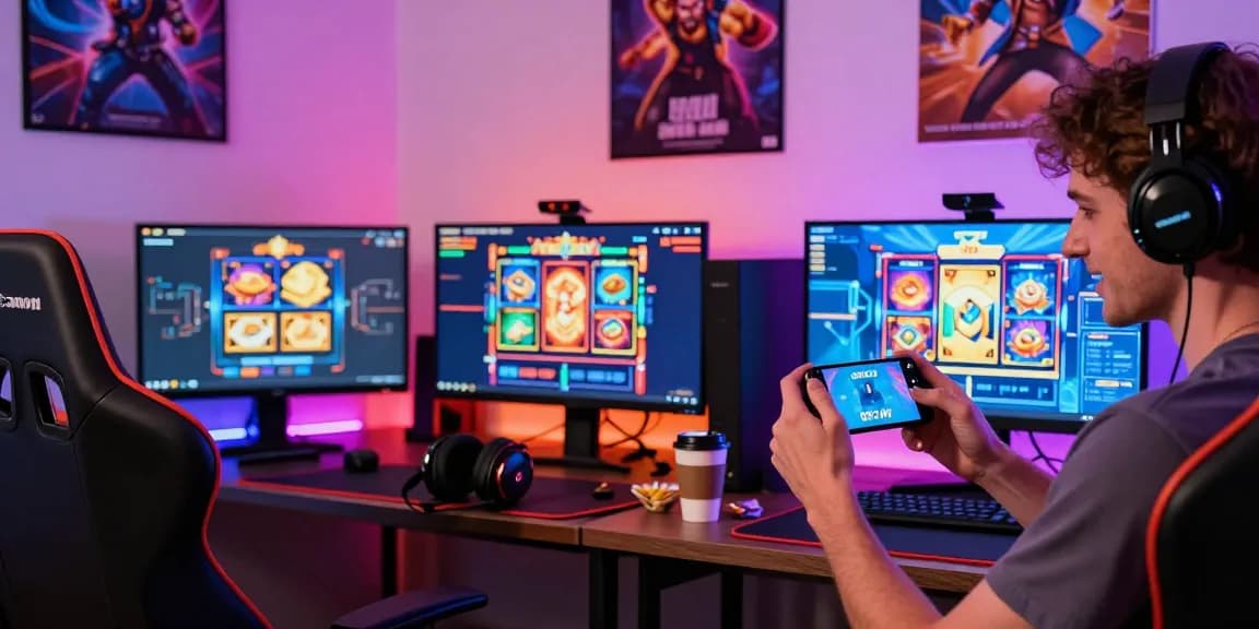 Proses instalasi APK CR777 pada ponsel yang dikelilingi suasana gaming lengkap dengan pencahayaan LED.