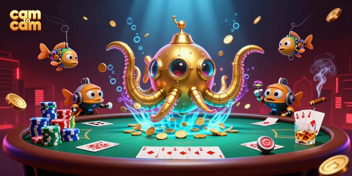 Engage in cam to cam video chat, where the entertaining golden kraken submarine meets poker action.