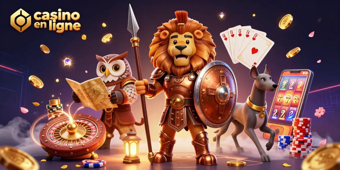 Gagnez des jackpots au casino en ligne avec cette illustration captivante de personnages en pleine action.