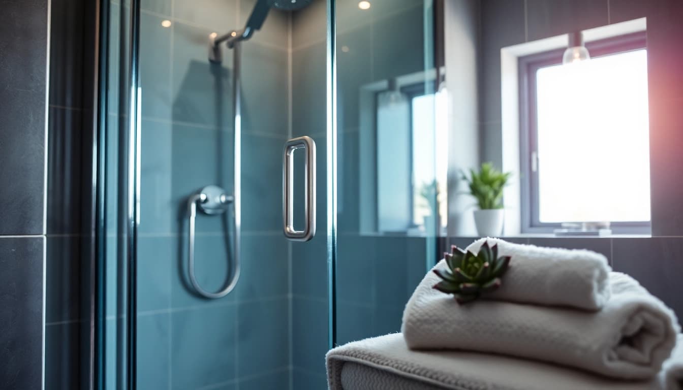 Showcasing a stylish shower screen door in a modern bathroom with elegant glass and metal accents.