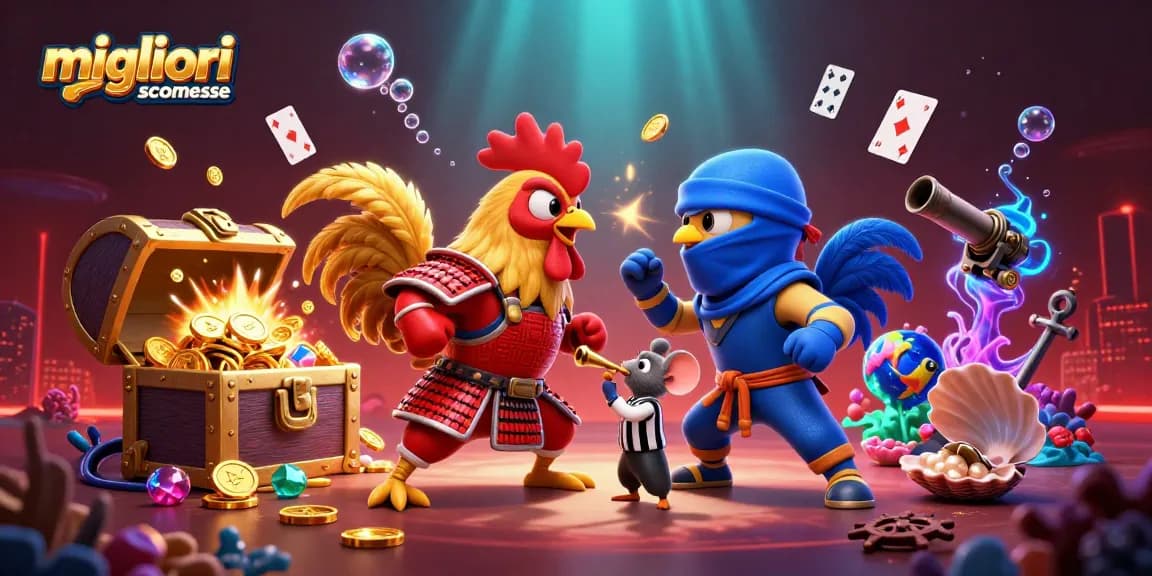 Scopri i migliori siti scommesse con un intenso confronto tra galli combattenti in un'illustrazione dettagliata.